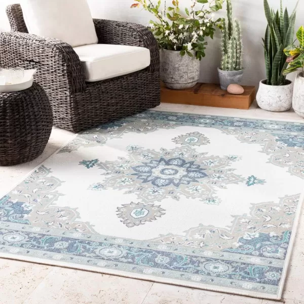 Artistic Weavers Maritza Oriental Outdoor Area Rug 53 x 77 BlackSeafoam25 x 45 Blue