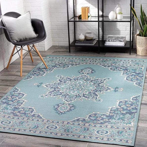 Artistic Weavers Maritza Oriental Outdoor Area Rug 53 x 77 BlackSeafoam810 Round Blue