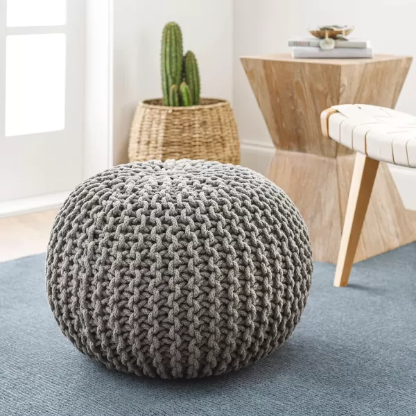 Artistic Weavers McIntosh Cotton Knitted Round Pouf 14 H x 20 W x 20 D Yellow14H x 20W x 20D Medium Gray