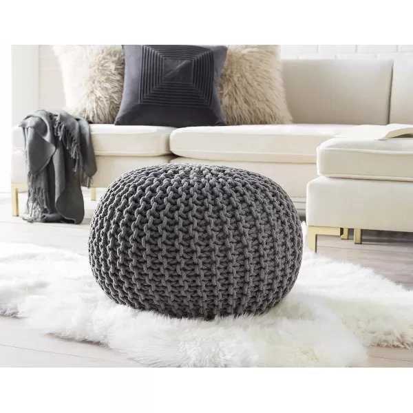 Artistic Weavers McIntosh Cotton Knitted Round Pouf 14 H x 20 W x 20 D Yellow14H x 20W x 20D Medium Gray