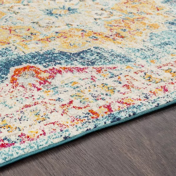 Artistic Weavers Neville Area Rug 53 Round Teal2 x 3 Teal Saffron and Red