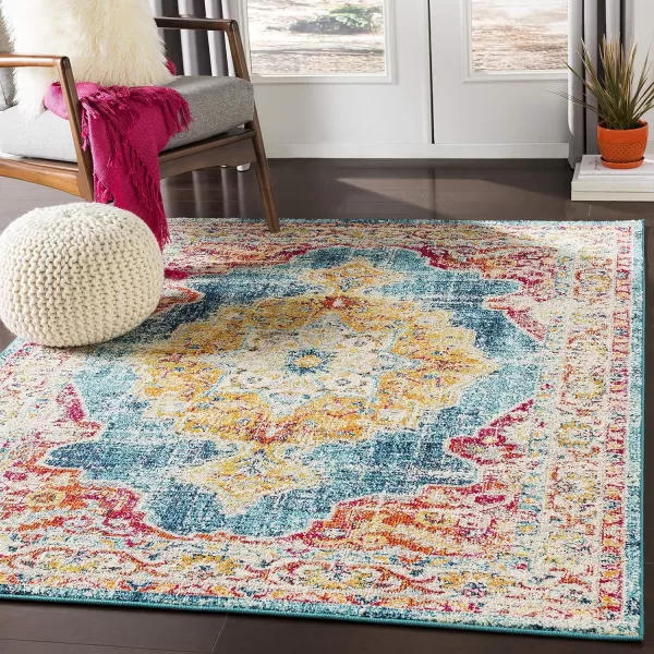 Artistic Weavers Neville Area Rug 53 Round Teal2 x 3 Teal Saffron and Red