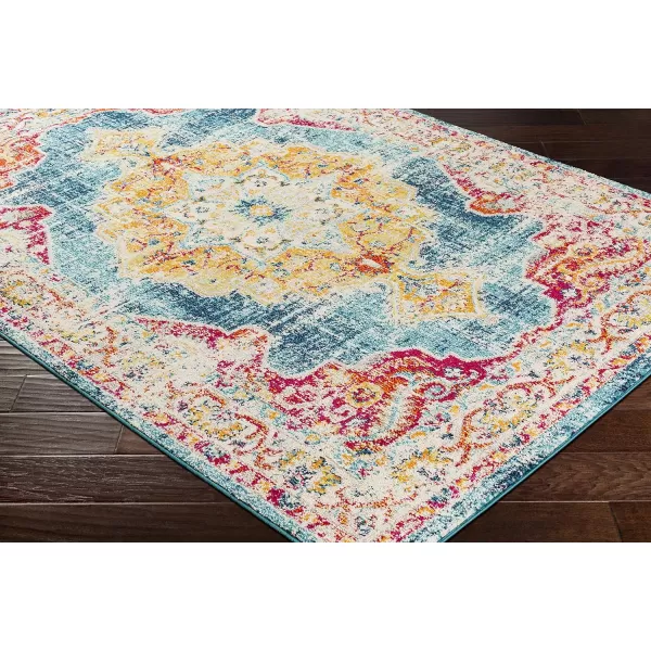 Artistic Weavers Neville Area Rug 53 Round Teal2 x 3 Teal Saffron and Red