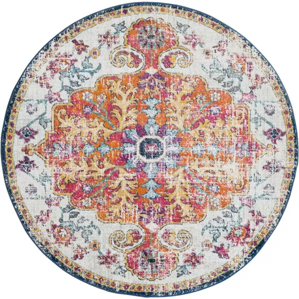 Artistic Weavers Odelia Vintage Bohemian Area Rug710 SquareOrangeNavyOrangeNavy 6 Round