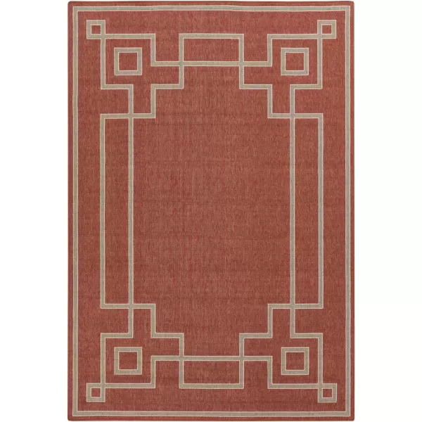 Artistic Weavers Prosperie Solid Border Outdoor Area Rug 73 Round Beige3 ft 7 in x 5 ft 7 in Rust