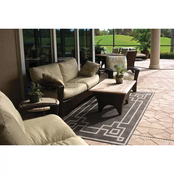 Artistic Weavers Prosperie Solid Border Outdoor Area Rug 73 Round Beige37 x 57 Black