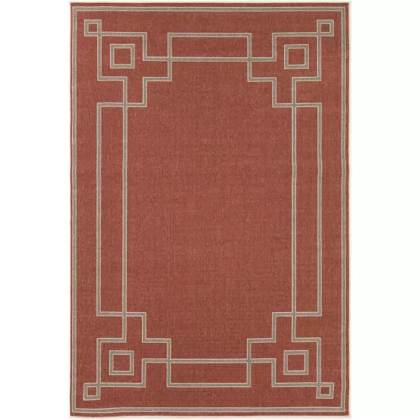 Artistic Weavers Prosperie Solid Border Outdoor Area Rug 73 Round Beige5 ft 11 in x 8 ft 10 in Rust