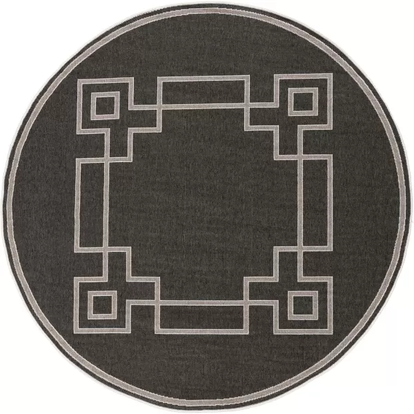 Artistic Weavers Prosperie Solid Border Outdoor Area Rug 73 Round Beige5 ft 3 in Round Black