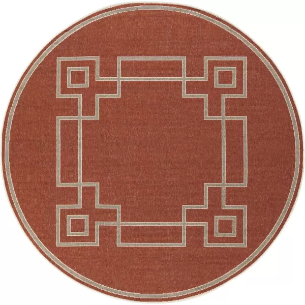 Artistic Weavers Prosperie Solid Border Outdoor Area Rug 73 Round Beige5 ft 3 in Round Rust