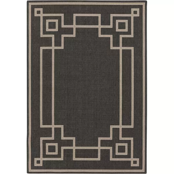 Artistic Weavers Prosperie Solid Border Outdoor Area Rug 73 Round Beige5 ft 3 in x 7 ft 7 in Black