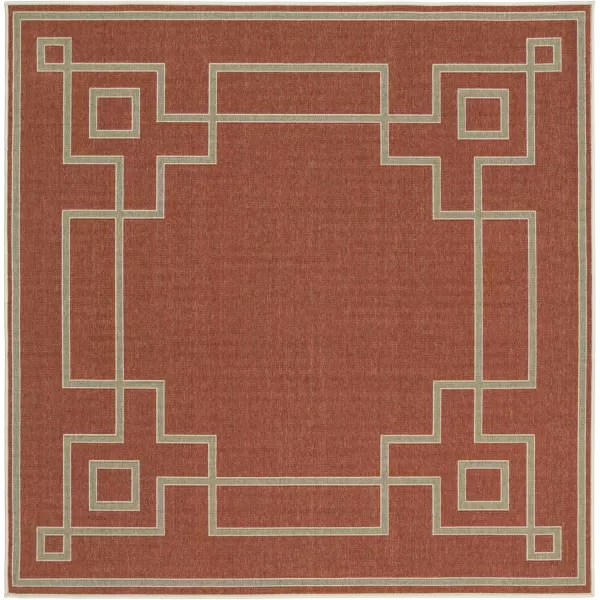 Artistic Weavers Prosperie Solid Border Outdoor Area Rug 73 Round Beige7 ft 3 in Square Rust