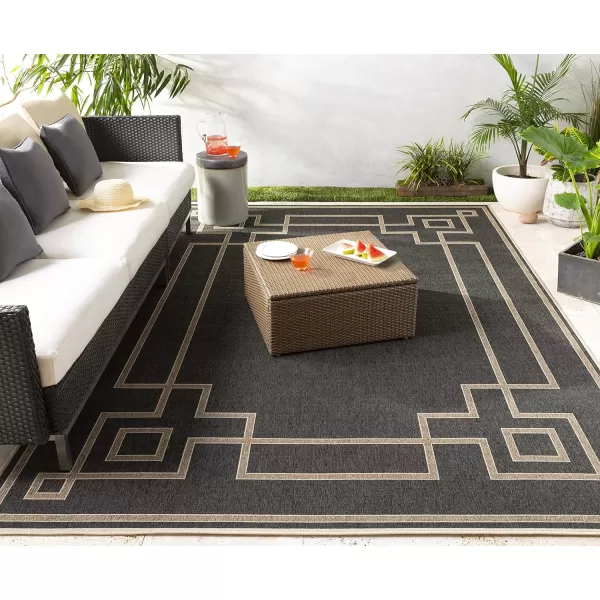 Artistic Weavers Prosperie Solid Border Outdoor Area Rug 73 Round Beige7 ft 3 in x 10 ft 6 in Black