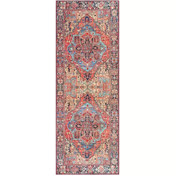 Artistic Weavers Reeta Printed Medallion Area Rug10 SquareBright RedWheat2 ft 7 in x 10 ft Bright RedWheat