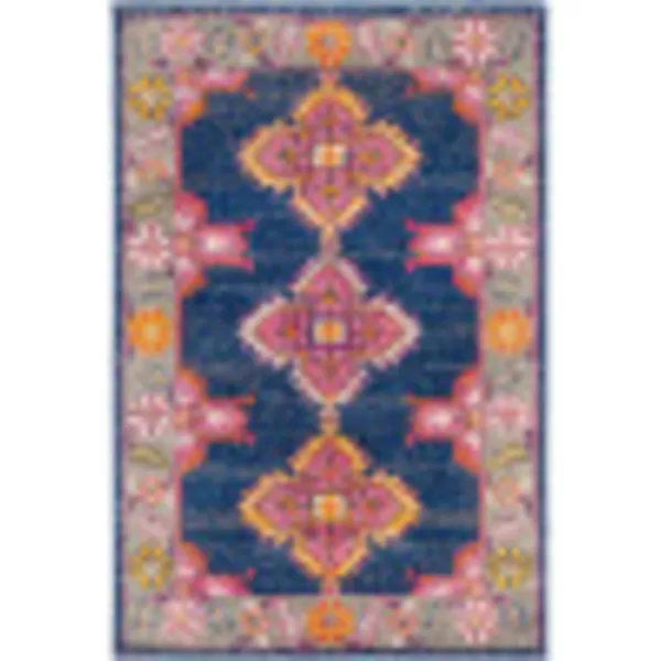 Elodia Dark Blue and Teal Updated Traditional Area Rug 27 x 73Dark Blue 2 ft x 3 ft