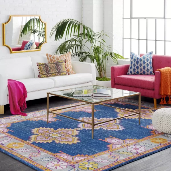 Elodia Dark Blue and Teal Updated Traditional Area Rug 27 x 73Dark Blue 3 ft 11 in x 5 ft 7 in