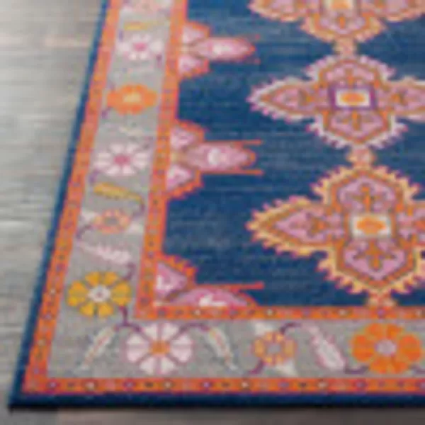 Elodia Dark Blue and Teal Updated Traditional Area Rug 27 x 73Dark Blue 3 ft 11 in x 5 ft 7 in