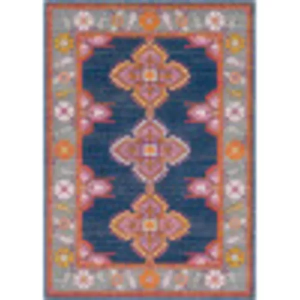 Elodia Dark Blue and Teal Updated Traditional Area Rug 27 x 73Dark Blue 3 ft 11 in x 5 ft 7 in