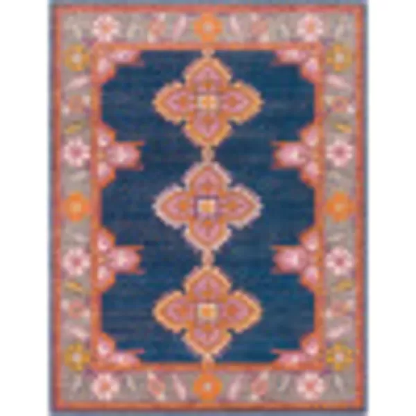 Elodia Dark Blue and Teal Updated Traditional Area Rug 27 x 73Dark Blue 6 ft 7 in x 9 ft