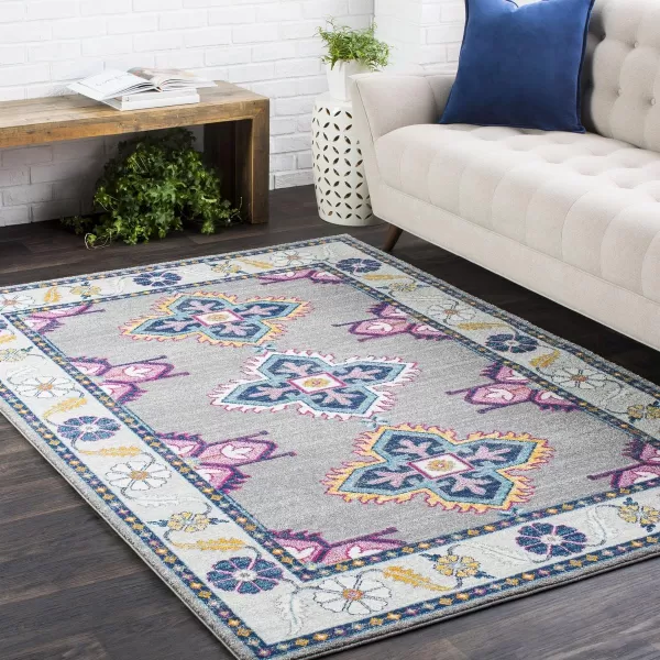 Elodia Dark Blue and Teal Updated Traditional Area Rug 27 x 73Medium Gray 2 ft x 3 ft