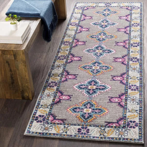 Elodia Dark Blue and Teal Updated Traditional Area Rug 27 x 73Medium Gray 2 ft x 3 ft