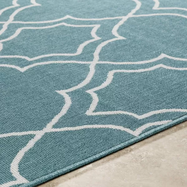 Georgia Beige Indoor  Outdoor Area Rug 73 Square2 ft 5 in x 11 ft 10 in TealWhite