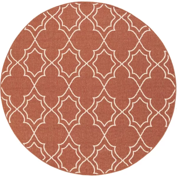 Georgia Beige Indoor  Outdoor Area Rug 73 Square5 ft 3 in Round Red