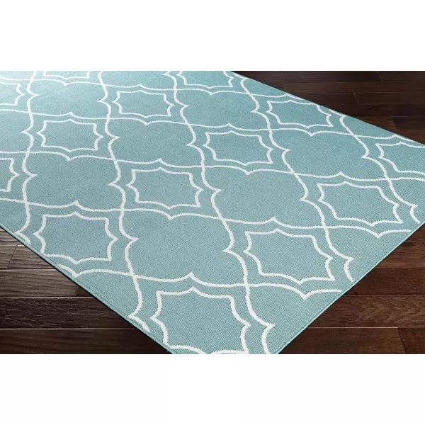 Georgia Beige Indoor  Outdoor Area Rug 73 Square5 ft 3 in Round TealWhite