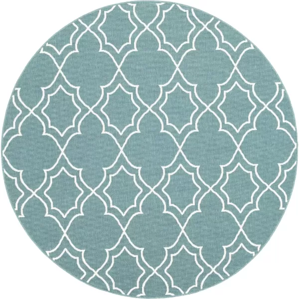 Georgia Beige Indoor  Outdoor Area Rug 73 Square5 ft 3 in Round TealWhite