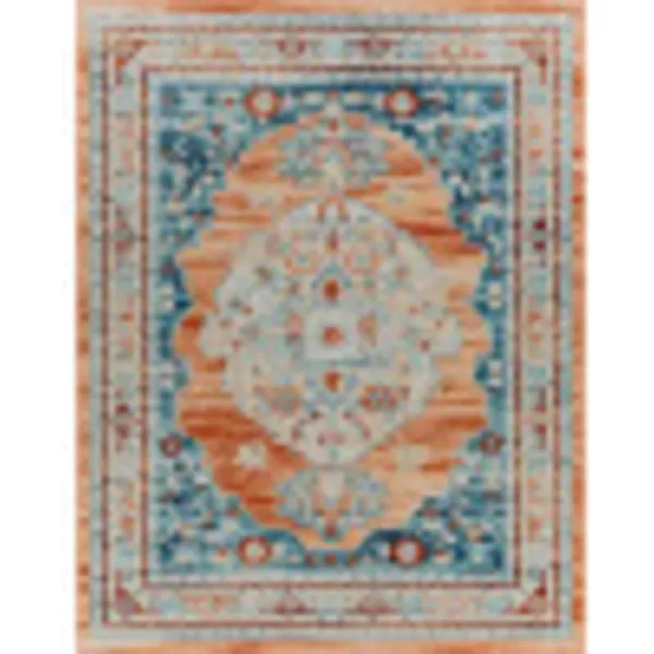 Redondo Beach Outdoor Boho Area Rug53 x 7SlateCoral710 x 10 OrangeDark Blue