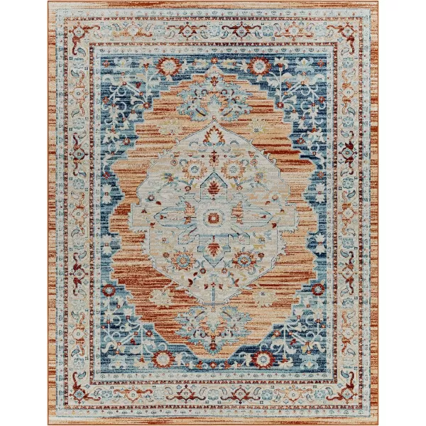 Redondo Beach Outdoor Boho Area Rug53 x 7SlateCoral9 x 12 OrangeDark Blue