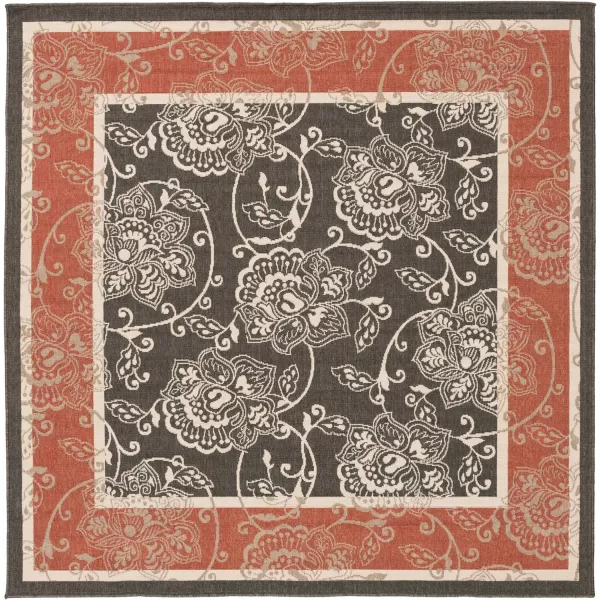 Rhoda Taupe and Brown Indoor  Outdoor Area Rug 89 Square73 Square Black