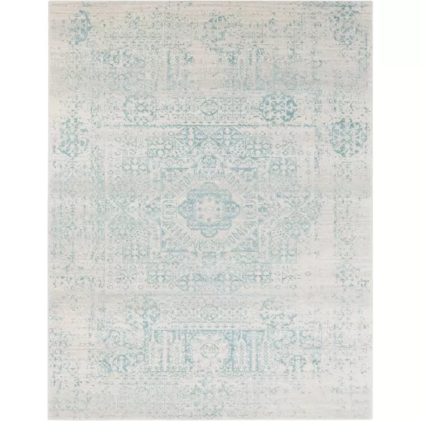 Valeria Dark Blue Light Gray and Beige Updated Traditional Area Rug 710 x 10353 x 73 Light Teal