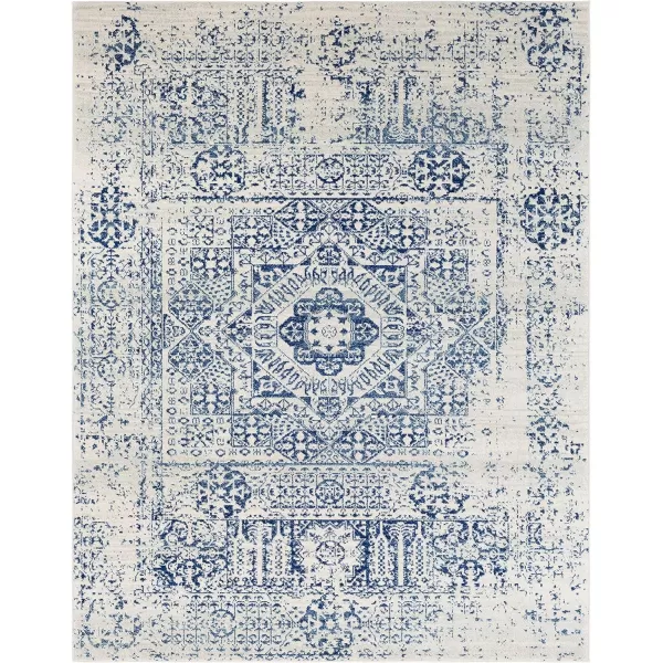 Valeria Dark Blue Light Gray and Beige Updated Traditional Area Rug 710 x 103710 x 103 Blue