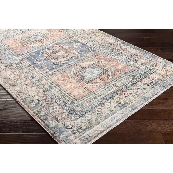 Wabisa Printed Oriental Area Rug2 x 3 DenimCoral