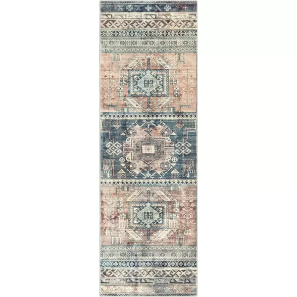 Wabisa Printed Oriental Area Rug2 x 3 DenimCoral