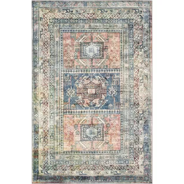 Wabisa Printed Oriental Area Rug26 x 4 DenimCoral