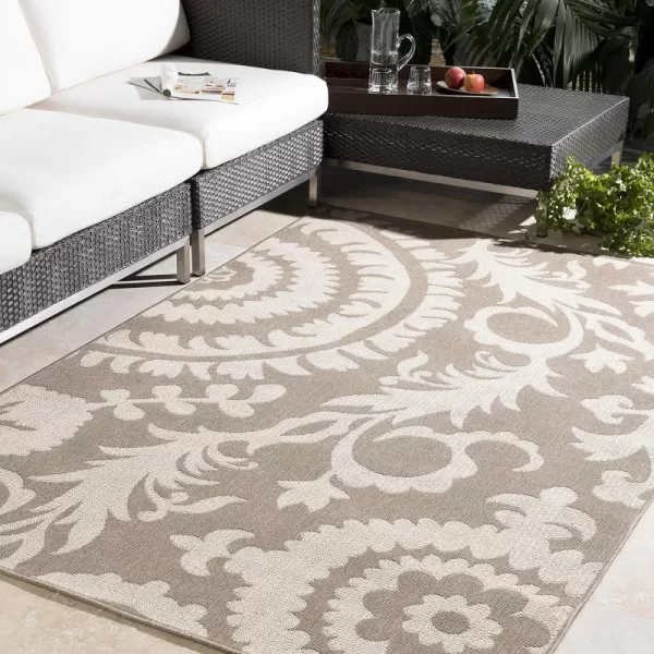 Alysia Cream and gray Indoor  Outdoor Area Rug 73 Square25 x 1110 Beige