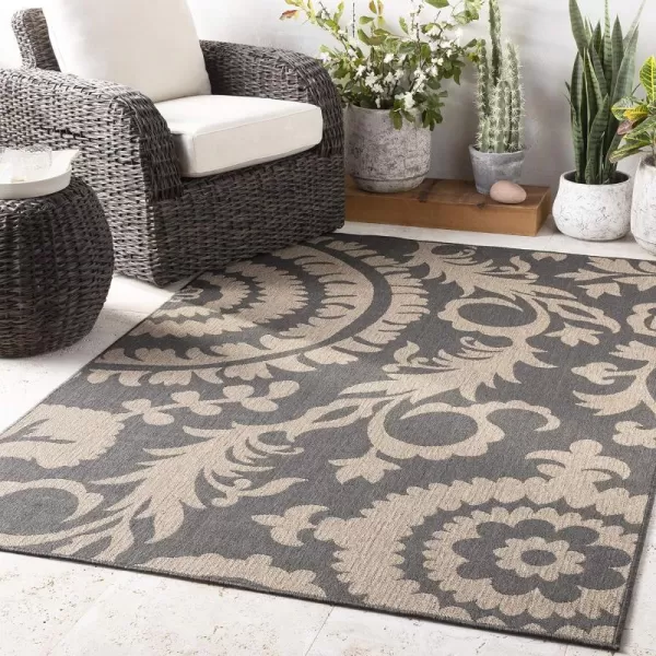 Alysia Cream and gray Indoor  Outdoor Area Rug 73 Square25 x 1110 Black amp Camel