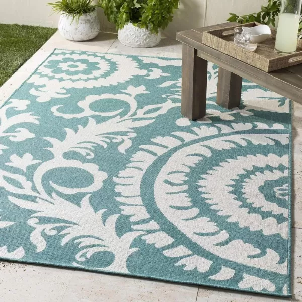 Alysia Cream and gray Indoor  Outdoor Area Rug 73 Square25 x 1110 Blue