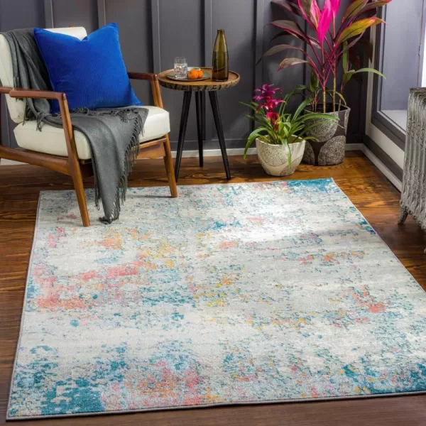 Artistic Weavers Arti Modern Abstract Area Rug67 SquareDark BlueAquaAquaCoral 9 x 12