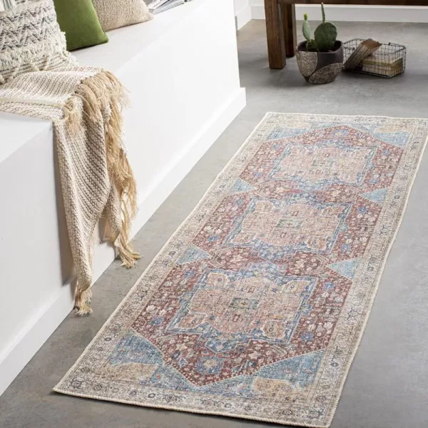 Artistic Weavers Audrey Vintage Medallion Washable Area Rug53 x 73PeachNavy27 x 710 Burnt OrangeDenim