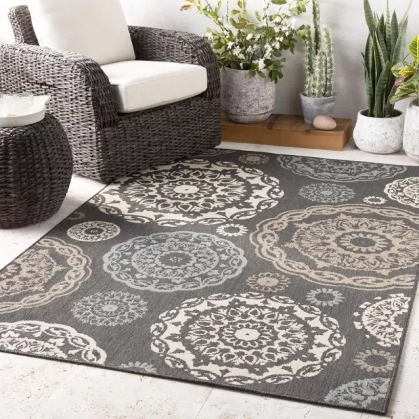 Artistic Weavers Danae Medallion Outdoor Area Rug810 SquareTealDenimBlackSeafoam 25 x 710