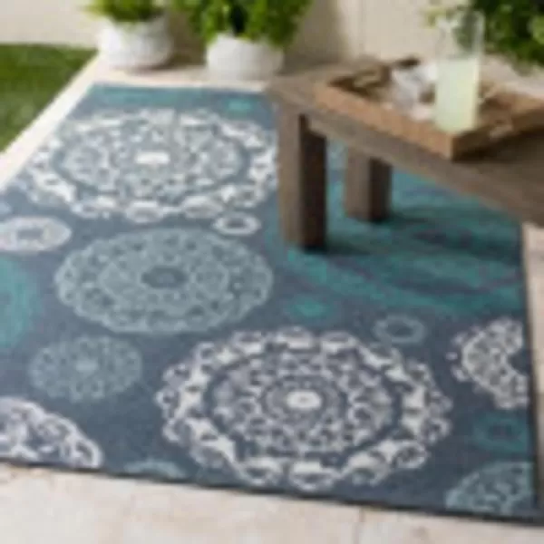 Artistic Weavers Danae Medallion Outdoor Area Rug810 SquareTealDenimDenim 25 x 45