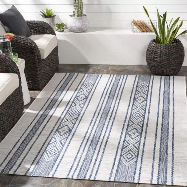 Artistic Weavers Esperanza Striped Outdoor Area RugBright BlueWhite 710 Round