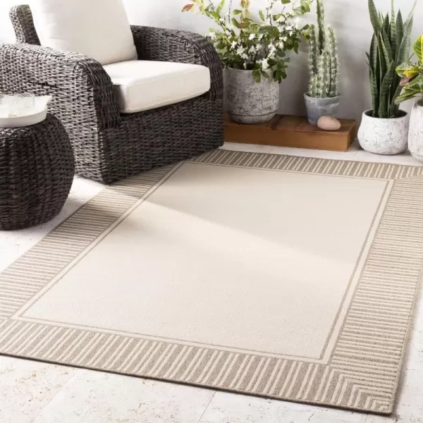 Artistic Weavers Hampshire Solid Border Outdoor Area Rug 73 Square Taupe25 x 1110 CamelCream