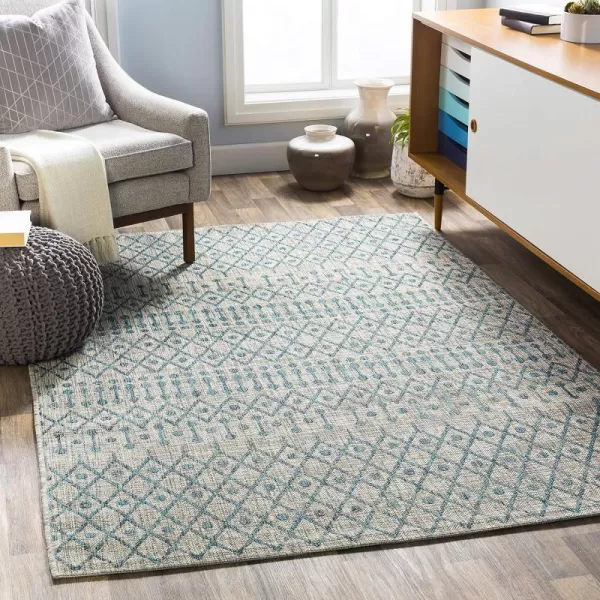 Artistic Weavers Hinata Bohemian Outdoor Area Rug 67 Square Black53 x 77 Aqua