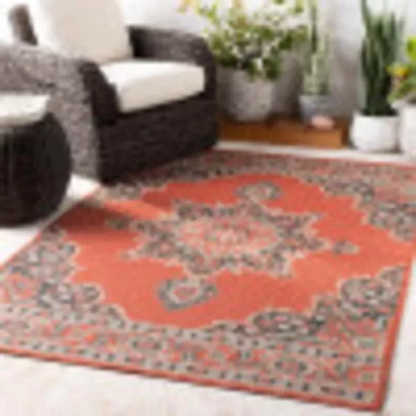 Artistic Weavers Maritza Oriental Outdoor Area Rug 53 x 77 BlackSeafoam25 x 1110 Burnt Orange