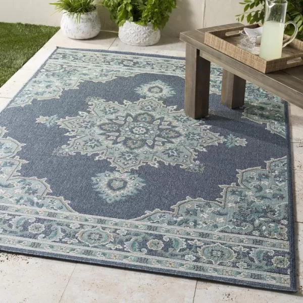 Artistic Weavers Maritza Oriental Outdoor Area Rug 53 x 77 BlackSeafoam25 x 1110 Denim