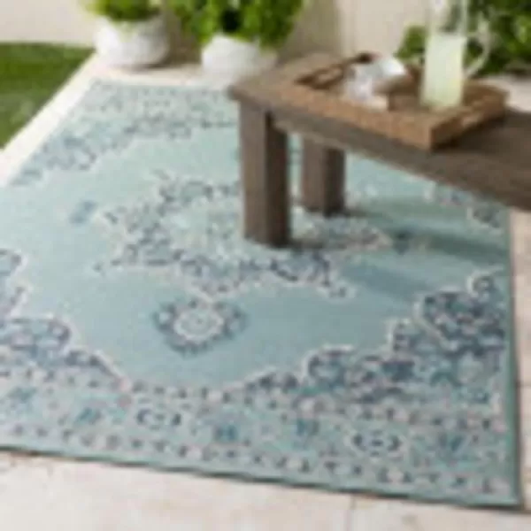 Artistic Weavers Maritza Oriental Outdoor Area Rug 53 x 77 BlackSeafoam25 x 45 Aqua