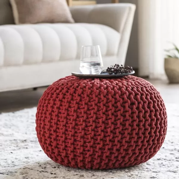 Artistic Weavers McIntosh Cotton Knitted Round Pouf 14 H x 20 W x 20 D Yellow20 x 14 Bright Red